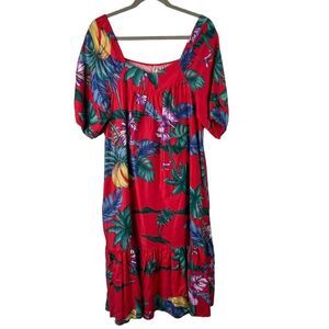 Hilo Hattie Dress Floral Mumu Midi Cotton Hawaiian USA Bananas Resortwear S